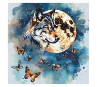 Xinpinzhou Canevas Broderie Point de Croix Kit Complet Adulte Debutant Compté Pré Imprimé Estampillé Moderne Débutant avec Fils, Facile Wolf Animaux 11ct Cross Stitch Loisirs Créatifs Set 40x40 CM