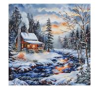 Xinpinzhou Canevas Broderie Point de Croix Kit Complet Adulte Debutant Compté Pré Imprimé Estampillé Moderne Débutant avec Fils, Facile Paysage Neige 11ct Cross Stitch Loisirs Créatifs Set