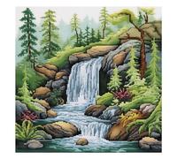 Xinpinzhou Canevas Broderie Point de Croix Kit Complet Adulte Debutant Compté Pré Imprimé Estampillé Moderne Débutant avec Fils, Facile Ruisseau Paysage 11ct Cross Stitch Loisirs Créatifs Set