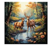 Xinpinzhou Canevas Broderie Point de Croix Kit Complet Adulte Debutant Compté Pré Imprimé Estampillé Moderne Débutant avec Fils, Facile Cerf Animaux 11ct Cross Stitch Loisirs Créatifs Set