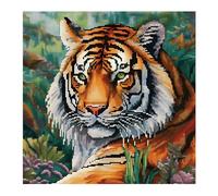 Xinpinzhou Canevas Broderie Point de Croix Kit Complet Adulte Debutant Compté Pré Imprimé Estampillé Moderne Débutant avec Fils, Facile Tiger Animaux 11ct Cross Stitch Loisirs Créatifs Set 40x40 CM
