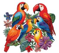 Xinpinzhou Canevas Broderie Point de Croix Kit Complet Adulte Debutant Compté Pré Imprimé Estampillé Moderne Débutant avec Fils, Facile Perroquet Animaux 11ct Cross Stitch Loisirs Créatifs Set