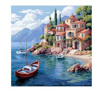 Xinpinzhou Canevas Broderie Point de Croix Kit Complet Adulte Debutant Compté Pré Imprimé Estampillé Moderne Débutant avec Fils, Facile Paysage Par la Rivière 11ct Cross Stitch Loisirs Créatifs Set