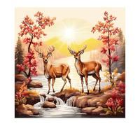 Xinpinzhou Canevas Broderie Point de Croix Kit Complet Adulte Debutant Compté Pré Imprimé Estampillé Moderne Débutant avec Fils, Facile Cerf Animaux 11ct Cross Stitch Loisirs Créatifs Set 36x36 cm
