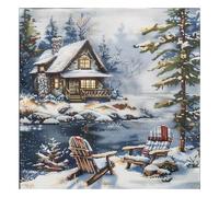 Xinpinzhou Canevas Broderie Point de Croix Kit Complet Adulte Debutant Compté Pré Imprimé Estampillé Moderne Débutant avec Fils, Facile Paysage Neige 11ct Cross Stitch Loisirs Créatifs Set