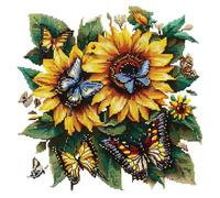 Xinpinzhou Canevas Broderie Point de Croix Kit Complet Adulte Debutant Compté Pré Imprimé Estampillé Moderne Débutant avec Fils, Facile Tournesol 11ct Cross Stitch Loisirs Créatifs Set 36 x 36 cm