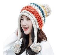 Xinqiao Bonnet péruvien d'hiver en tricot doublé polaire avec cache-oreilles pour femme, beige, Taille unique