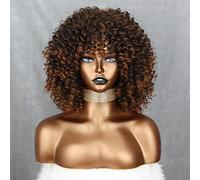 Xinran Perruque afro courte et bouclée avec frange pour femme noire - Cheveux synthétiques afro-américains - 35,6 cm