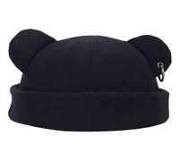 xinrishe Bonnet avec Oreilles d'ours Mignon, Unisexe, sans Bords, Tête De Mort, Chaud, Melon, Mode Docker, Chapeau De Marin Rétro, Hiver, 2025(Black)