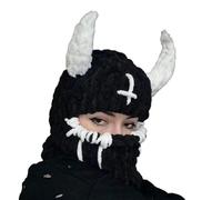 xinrishe Cagoule Tricotée Drôle, Masque Complet Y2K, Longues Oreilles De Lapin, Bonnet, Chapeau d'hiver, Écharpe Chaude, Couvre-Chef d'halloween(Horn-Black B White)