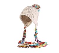xinrishe Chapeau Péruvien Chaud d'hiver avec Pompons Colorés, Oreillettes Tricotées, Jolis Pompons Au Crochet, Bonnet pour Femmes Et Filles(Beige)
