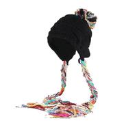xinrishe Chapeau Péruvien Chaud d'hiver avec Pompons Colorés, Oreillettes Tricotées, Jolis Pompons Au Crochet, Bonnet pour Femmes Et Filles(Black)