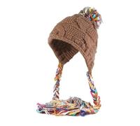 xinrishe Chapeau Péruvien Chaud d'hiver avec Pompons Colorés, Oreillettes Tricotées, Jolis Pompons Au Crochet, Bonnet pour Femmes Et Filles(Khaki)