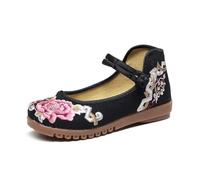 xinrishe Chaussures Plates Brodées À La Main pour Femmes, Chaussures À Bride À La Cheville De Style Traditionnel Chinois, Chaussures De Ballet De Yoga De Spectacle De Marche Cheongsam(Black,37 EU)