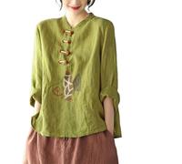 xinrishe Hauts Chinois De Style Ethnique Rétro pour Femmes Chemise Ample Et Décontractée Grande Taille Broderie Exquise Chemisier Traditionnel Hanfu (Color : Green, Size : XX-Large)