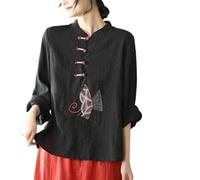 xinrishe Hauts Chinois De Style Ethnique Rétro pour Femmes Chemise Ample Et Décontractée Grande Taille Broderie Exquise Chemisier Traditionnel Hanfu (Color : Black, Size : XX-Large)