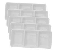 XINRUI Lot de 5 plats à sauce en céramique 3 compartiments, petits plateaux condiments rectangulaires porcelaine pour vinaigre soja, ketchup, apéritif, sushi, blanc