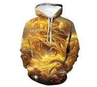 XINRUYI Nouvelle Collection Automne : série de Motifs superposés dorés et Lumineux, Sweat à Capuche imprimé en 3D, Sweat à Capuche pour Homme et Femme