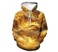 XINRUYI Nouvelle Collection Automne : série de Motifs superposés dorés et Lumineux, Sweat à Capuche imprimé en 3D, Sweat à Capuche pour Homme et Femme