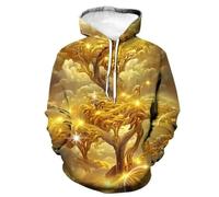 XINRUYI Nouvelle Collection Automne : Sweat à Capuche imprimé 3D avec Motif superposé doré et Lumineux pour Homme et Femme