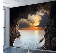 XINRUYI Papier peint/fresque/autocollant mural 3D auto-adhésif représentant un coucher de soleil dans une grotte ou un paysage marin, pour la décoration de la chambre ou du salon