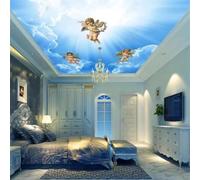 XINRUYI Papier peint mural 3D autocollant pour plafond, représentant un ciel bleu, des nuages blancs, du soleil et des anges, idéal pour la décoration du plafond du salon et de la chambre.