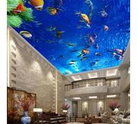 XINRUYI Papier peint mural 3D autocollant pour plafond, représentant un monde sous-marin avec des poissons, idéal pour la décoration du plafond du salon et de la chambre.