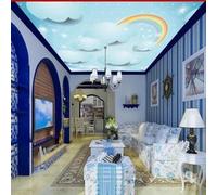 XINRUYI Papier peint mural 3D pour plafond avec des nuages et des arcs-en-ciel de style dessin animé pour la décoration du plafond du salon et de la chambre