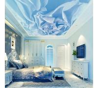 XINRUYI Papier peint mural 3D pour plafond motif abstrait de pétales bleus revêtement mural décoratif pour plafond de salon et de chambre