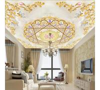 XINRUYI Papier peint mural autocollant 3D pour plafond, effet marbre doré, revêtement mural décoratif pour plafond de salon et chambre
