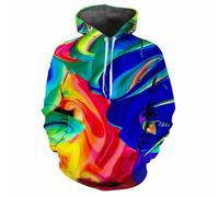 XINRUYI Sweat-Shirt à Capuche Long à Manches Longues, coloré, imprimé en 3D, Motif pigmenté, Style Sportif décontracté, pour Hommes et Femmes