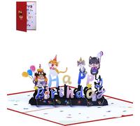 Xinsheinelry Adorable carte d ' anniversaire 3D sur le thème des chats, pliable, vœux d ' anniversaire festif pour décoration de fête et vœux, cartes adaptées à tous les âges