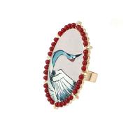 Xinsheinelry Bagues ovales spectaculaires avec imprimé floral et oiseau élégant - Accessoire de doigt pour femme et fille, One Size, Comme décrit, Comme décrit.