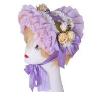 Xinsheinelry Chapeau de paille victorien avec bords à volants en dentelle et fleur de rose pour femmes, bonnet de costume d ' anime de mode pour événements spéciaux femmes victoriennes