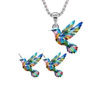 Xinsheinelry Collier avec pendentif colibri miniature, boucles d'oreilles en acrylique, accessoires de bijoux pour la fête des mères ou la Saint-Valentin