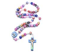 Xinsheinelry Collier chapelet catholique rose perles religion longue chaîne