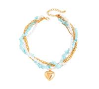 Xinsheinelry Collier de perles d'imitation avec motifs complexes de cœur bleu idéal pour les soirées et porter un collier de perles d'imitation en pierre bleue, One Size, Comme décrit, Comme décrit.