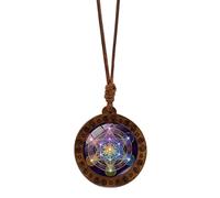 Xinsheinelry Collier ras du cou vintage en bois avec pendentif géométrique sacré et hexagramme, longueur réglable pour les amateurs de spiritualité