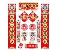 Xinsheinelry Ensemble de couples de printemps 2025 avec chance et prospérités pour la célébration du Nouvel An, décorations traditionnelles et modernes
