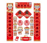 Xinsheinelry Ensemble de couples de printemps 2025 avec chance et prospérités pour la célébration du Nouvel An, décorations traditionnelles et modernes