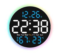 Xinsheinelry Grande horloge murale numérique 25,4 cm avec télécommande, 2 alarmes, grand écran LED, 10 luminosités pour le salon