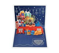 Xinsheinelry HappyHanukkah Carte de vœux pour la famille fait à la main 3D PopUp Menorah Light Bénédiction pour le festival de Chanukah Décoration de table festive