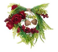 Xinsheinelry Lot de 2/1 couronnes en forme de cœur de style bucolique avec cloches dorées vintage et accents floraux pour la Saint-Valentin, la maison, couronnes de cœur de ferme ornées de fleurs
