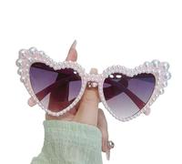 Xinsheinelry Lunettes de soleil en forme de cœur avec fausses perles UV400 pour femme