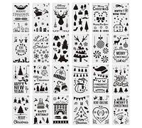 Xinsheinelry Modèle de Manuel de Noël Éléments de décoration de Noël Modèle de Journal Manuscrit Ensemble de 24 pièces Modèles Creux en Plastique Pochoirs de Noël pour Ornements