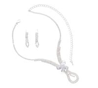 Xinsheinelry Parure de bijoux de mariée pratique avec collier et boucles d'oreilles à clips et cristaux floraux, accessoire portable pour un look élégant, argent sterling