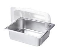 Xinsheinelry Plateau De Présentation Buffet en Acier Inoxydable Qualité Commerciale Couvercle Transparent en Forme Carré Distributeur Condiments Plateau Présentation des Aliments