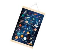 Xinsheinelry Poster de l'alphabet de la planète spatiale encadrée sur un cintre en bois pour chambre de garçon Décoration murale éducative à suspendre