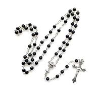 Xinsheinelry Religion pour chapelet Collier Noir Imitation Pendentif Suspendu pour Femme Homme Prier Méditation