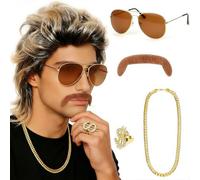 XINSUO Perruque Homme, Perruque Mulet, Deguisement Disco Homme, Deguisement Annee 80 Homme, Convient pour Le Cosplay, Halloween, Les fêtes Costumées（ Brun ）